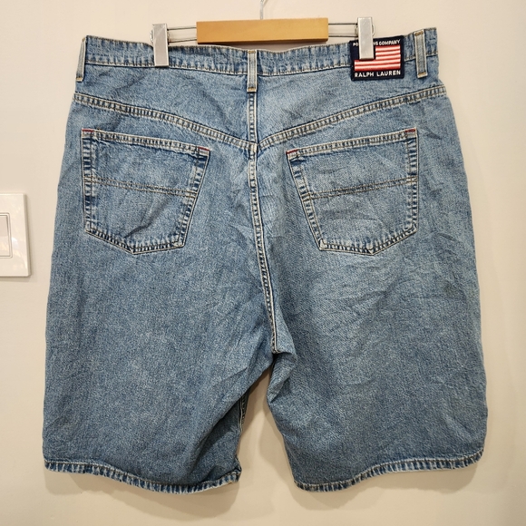 VTG Polo Jeans Co Ralph Lauren Banner Denim Shorts Mens 38 Inseam 11" Y2K Baggy - Picture 2 of 11